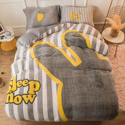 91家纺网 家纺一手货源 找家纺 懒猫家纺 2020新款大版雪花绒四件套 时尚兔