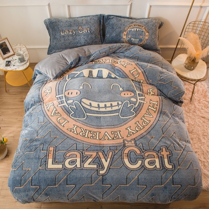 91家纺网 家纺一手货源 找家纺 懒猫家纺 2020新款大版雪花绒四件套 小懒猫