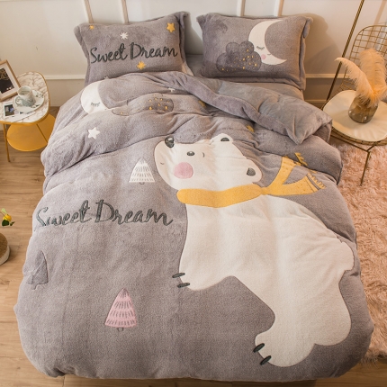 91家纺网 家纺一手货源 找家纺 懒猫家纺 2020新款大版雪花绒四件套 追梦熊