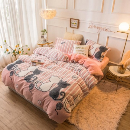 91家纺网 家纺一手货源 找家纺 （总）懒猫家纺 2020新款雪花绒四件套床笠款