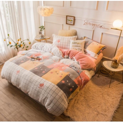 91家纺网 家纺一手货源 找家纺 （总）懒猫家纺 2020新款雪花绒四件套床笠款