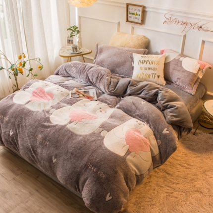 91家纺网 家纺一手货源 找家纺 （总）懒猫家纺 2020新款雪花绒四件套床笠款