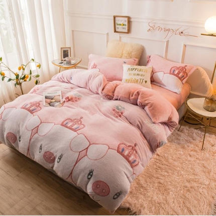 91家纺网 家纺一手货源 找家纺 懒猫家纺 2020新款雪花绒四件套 猪小妹