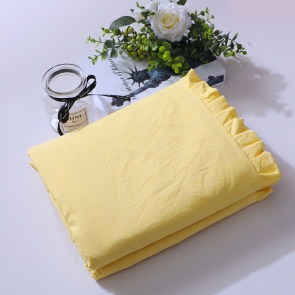 初舍 新款日式全棉色织水洗棉褶皱木耳花边单品被套 靓丽黄
