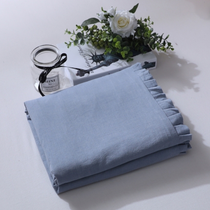 初舍 新款日式全棉色织水洗棉褶皱木耳花边单品被套 浅水蓝
