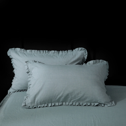 初舍 新款日式全棉色织水洗棉褶皱木耳花边单品枕套一只 一抹绿