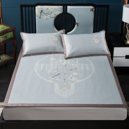 91家纺网 家纺一手货源 找家纺 苹果星家纺 2019数码印花印尼藤凉席三件套 大圆