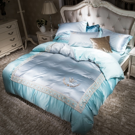 91家纺网 家纺一手货源 找家纺 （总）苹果星家纺 2019水洗真丝蕾丝花边款四件套