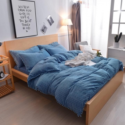 91家纺网 家纺一手货源 找家纺 （总）卡巴伦 肌理纹牛奶绒球球款系列四件套