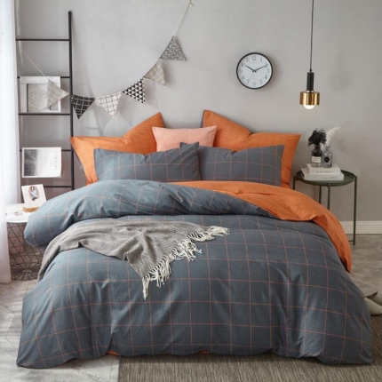 91家纺网 家纺一手货源 找家纺 （总）沐白 全棉全棉13372活性印花条格抽象系列四件套床单款