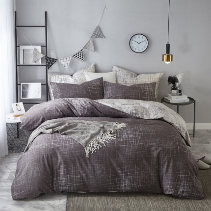 91家纺网 家纺一手货源 找家纺 （总）沐白 全棉全棉13372活性印花条格抽象系列四件套床单款