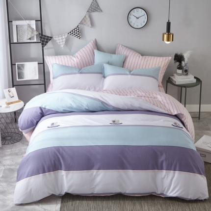 91家纺网 家纺一手货源 找家纺 （总）沐白 全棉全棉13372活性印花条格抽象系列四件套床单款