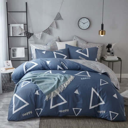 91家纺网 家纺一手货源 找家纺 （总）沐白 全棉全棉13372活性印花条格抽象系列四件套床单款