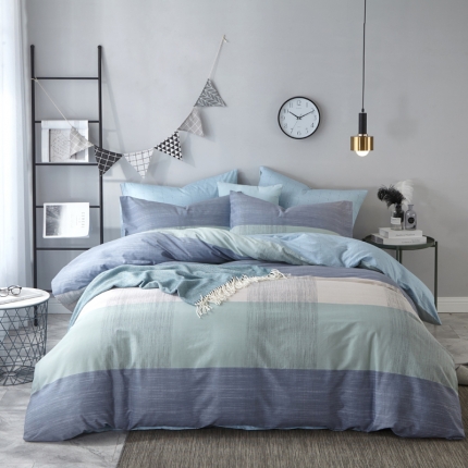 91家纺网 家纺一手货源 找家纺 （总）沐白 全棉全棉13372活性印花条格抽象系列四件套床单款