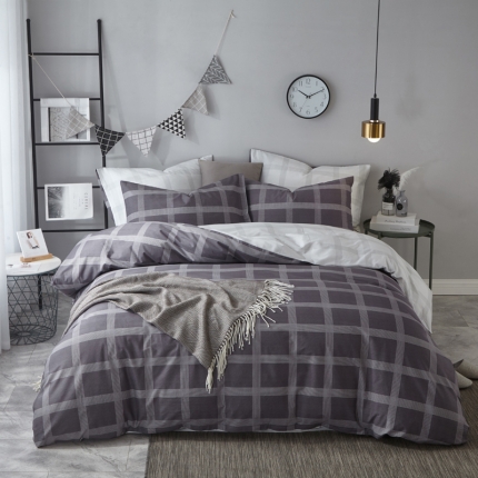 91家纺网 家纺一手货源 找家纺 （总）沐白 全棉全棉13372活性印花条格抽象系列四件套床单款