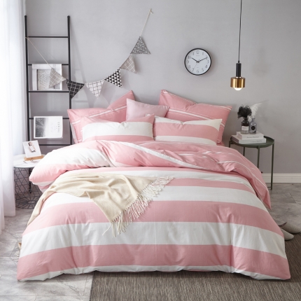 91家纺网 家纺一手货源 找家纺 （总）沐白 全棉全棉13372活性印花条格抽象系列四件套床单款