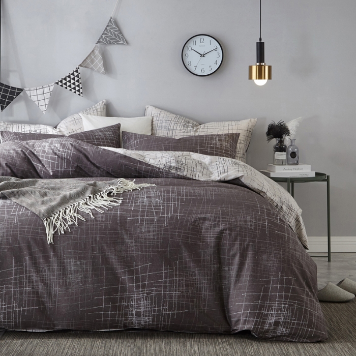 91家纺网 家纺一手货源 找家纺 （总）沐白 全棉全棉13372活性印花条格抽象系列四件套床单款