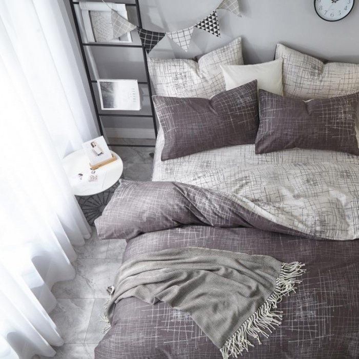 91家纺网 家纺一手货源 找家纺 （总）沐白 全棉全棉13372活性印花条格抽象系列四件套床单款