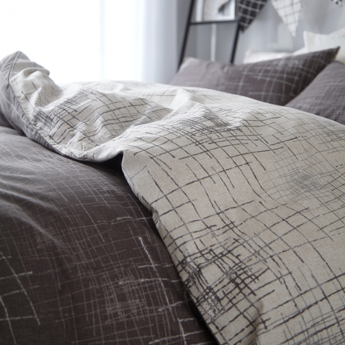 91家纺网 家纺一手货源 找家纺 （总）沐白 全棉全棉13372活性印花条格抽象系列四件套床单款