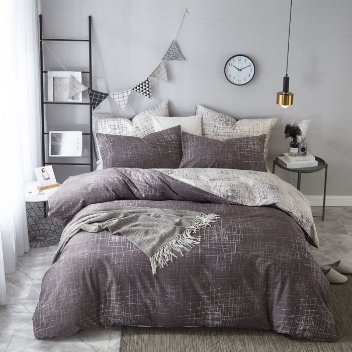 91家纺网 家纺一手货源 找家纺 （总）沐白 全棉全棉13372活性印花条格抽象系列四件套床单款