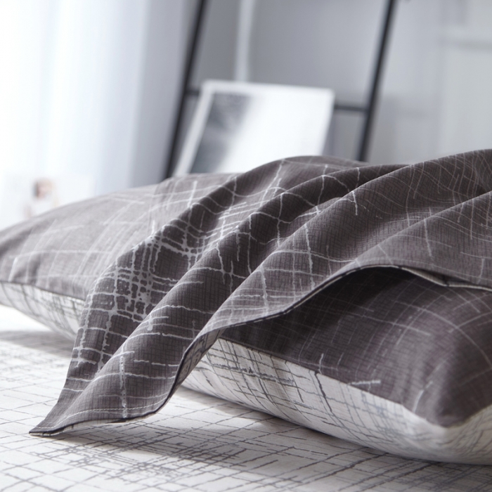 91家纺网 家纺一手货源 找家纺 （总）沐白 全棉全棉13372活性印花条格抽象系列四件套床单款