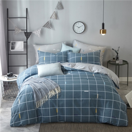 91家纺网 家纺一手货源 找家纺 （总）沐白 全棉全棉13372活性印花条格抽象系列四件套床单款