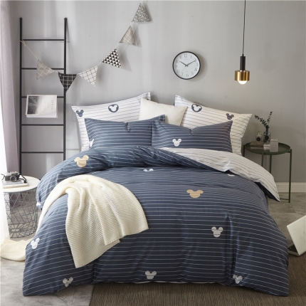 91家纺网 家纺一手货源 找家纺 （总）沐白 全棉全棉13372活性印花条格抽象系列四件套床单款