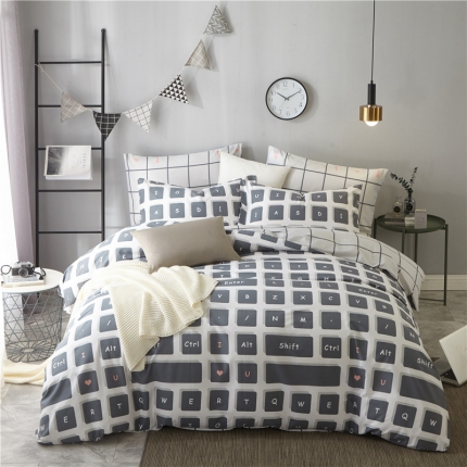 91家纺网 家纺一手货源 找家纺 （总）沐白 全棉全棉13372活性印花条格抽象系列四件套床单款