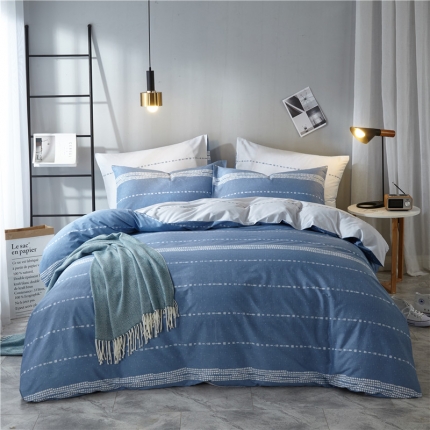 91家纺网 家纺一手货源 找家纺 （总）沐白 全棉全棉13372活性印花条格抽象系列四件套床单款