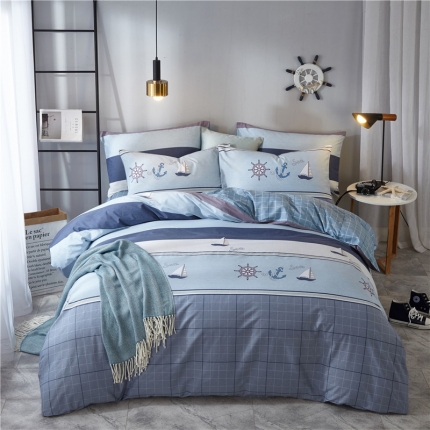 91家纺网 家纺一手货源 找家纺 （总）沐白 全棉全棉13372活性印花条格抽象系列四件套床单款