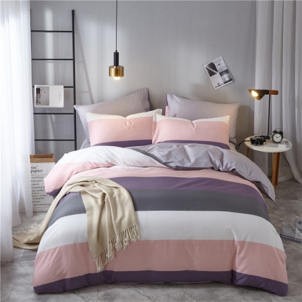 91家纺网 家纺一手货源 找家纺 （总）沐白 全棉全棉13372活性印花条格抽象系列四件套床单款