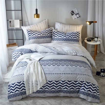 91家纺网 家纺一手货源 找家纺 （总）沐白 全棉全棉13372活性印花条格抽象系列四件套床单款