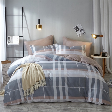 91家纺网 家纺一手货源 找家纺 （总）沐白 全棉全棉13372活性印花条格抽象系列四件套床单款