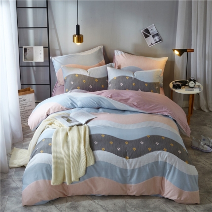 91家纺网 家纺一手货源 找家纺 （总）沐白 全棉全棉13372活性印花条格抽象系列四件套床单款