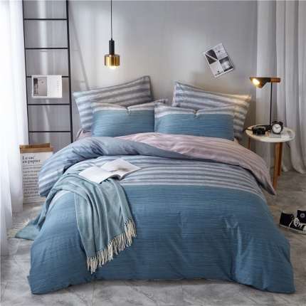 91家纺网 家纺一手货源 找家纺 （总）沐白 全棉全棉13372活性印花条格抽象系列四件套床单款