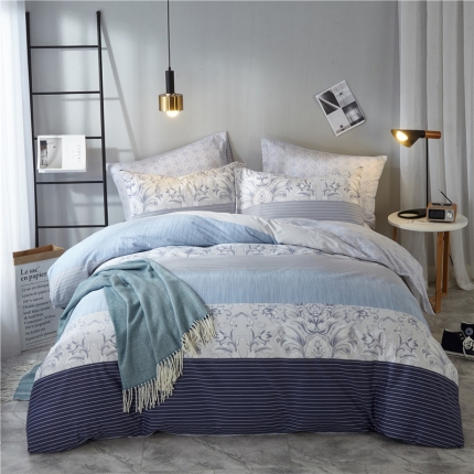 91家纺网 家纺一手货源 找家纺 （总）沐白 全棉全棉13372活性印花条格抽象系列四件套床单款