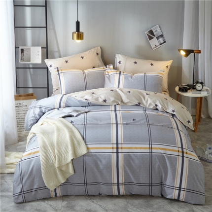 91家纺网 家纺一手货源 找家纺 （总）沐白 全棉全棉13372活性印花条格抽象系列四件套床单款