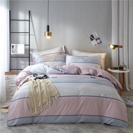 91家纺网 家纺一手货源 找家纺 （总）沐白 全棉全棉13372活性印花条格抽象系列四件套床单款