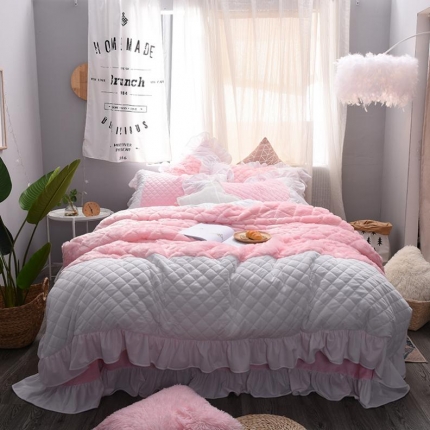 91家纺网 家纺一手货源 找家纺 嗨购家纺 玉兔绒宝宝绒水晶绒珊瑚绒四件套白粉