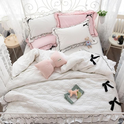 91家纺网 家纺一手货源 找家纺 嗨购家纺 蝶恋花 竹节棉四件套（1.2m床三件套）本白