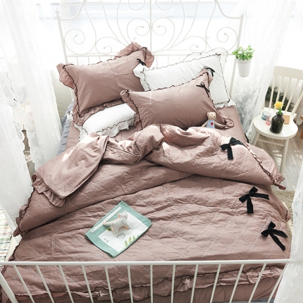 91家纺网 家纺一手货源 找家纺 嗨购家纺 蝶恋花 竹节棉四件套（1.2m床三件套）焦糖