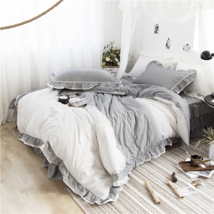 91家纺网 家纺一手货源 找家纺 （总）嗨购家纺 水洗棉四件套全棉双拼色四件套1.2m床三件套