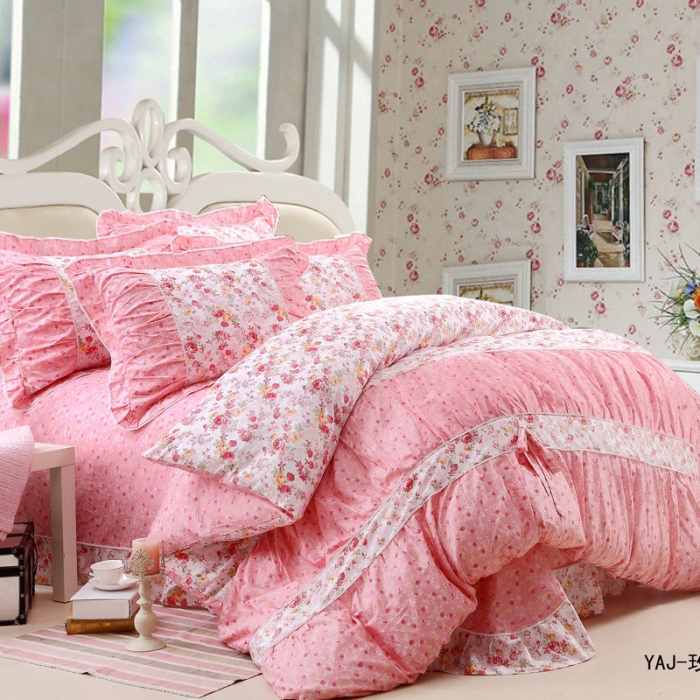 91家纺网 家纺一手货源 找家纺 琪格格纺织 全棉韩版四件套 玫瑰园－粉