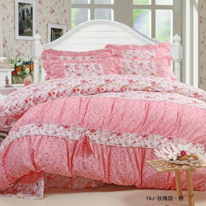 91家纺网 家纺一手货源 找家纺 琪格格纺织 全棉韩版四件套 玫瑰园－粉