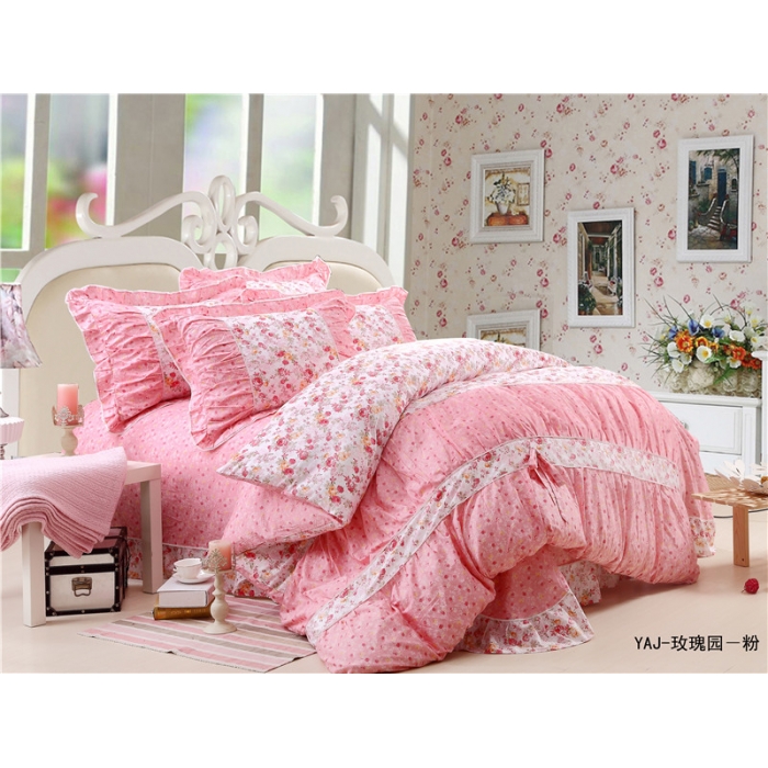 91家纺网 家纺一手货源 找家纺 琪格格纺织 全棉韩版四件套 玫瑰园－粉
