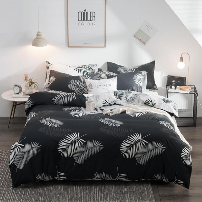 91家纺网 家纺一手货源 找家纺 琪格格 2018新品AB版小清新全棉四件套 叶宴