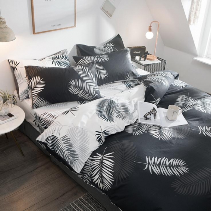 91家纺网 家纺一手货源 找家纺 琪格格 2018新品AB版小清新全棉四件套 叶宴