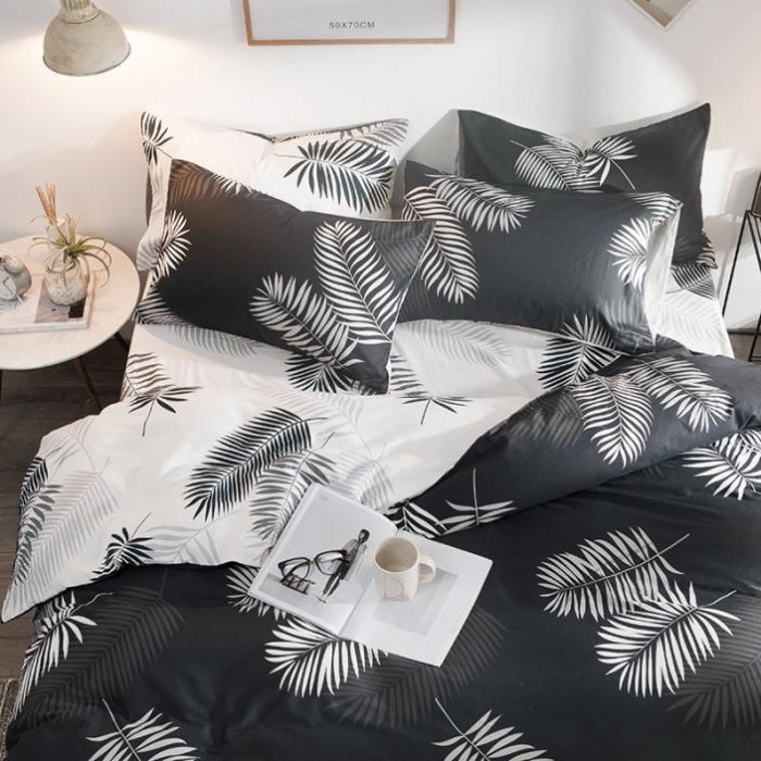 91家纺网 家纺一手货源 找家纺 琪格格 2018新品AB版小清新全棉四件套 叶宴