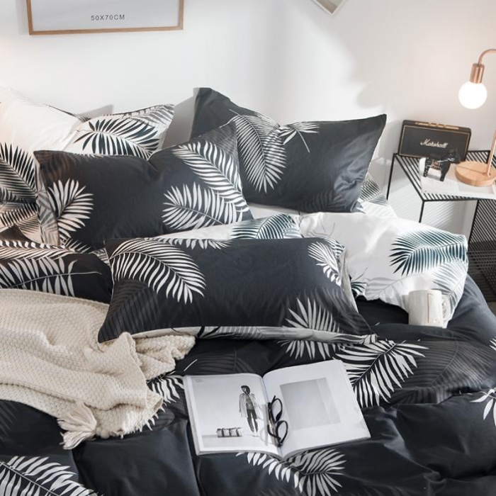 91家纺网 家纺一手货源 找家纺 琪格格 2018新品AB版小清新全棉四件套 叶宴