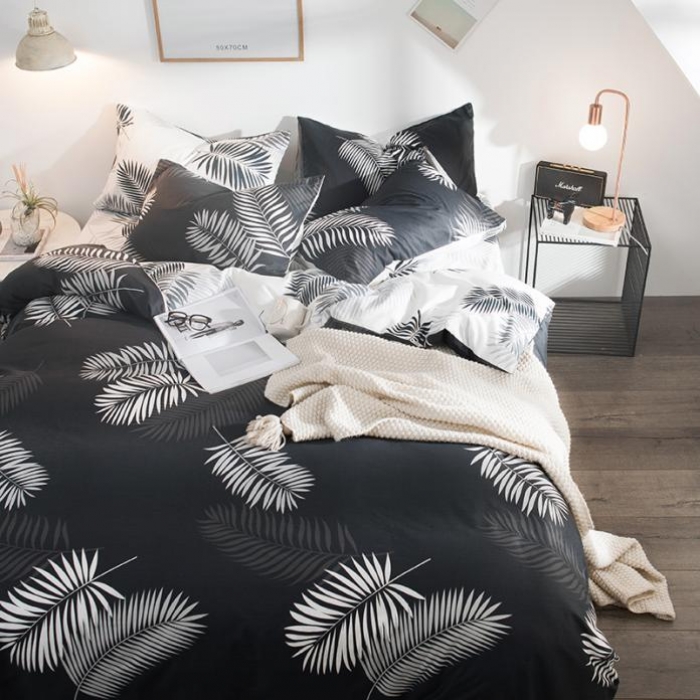 91家纺网 家纺一手货源 找家纺 琪格格 2018新品AB版小清新全棉四件套 叶宴